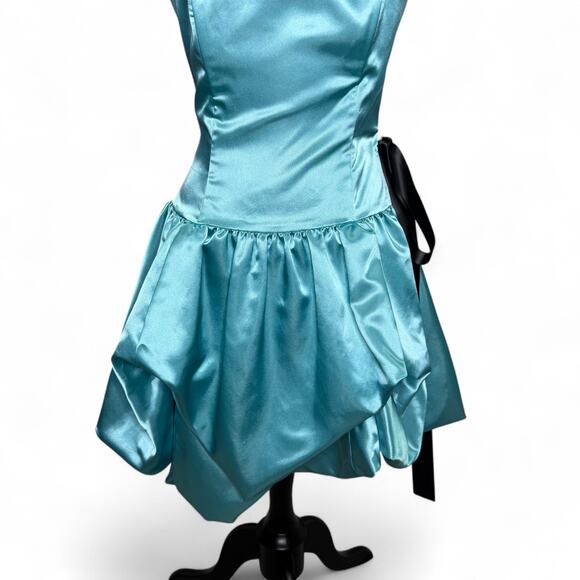 Vintage Gunne Sax Jessica McClintock Satin Babydoll Dress Sz 7 Blue Y2K Prom - Picture 3 of 14